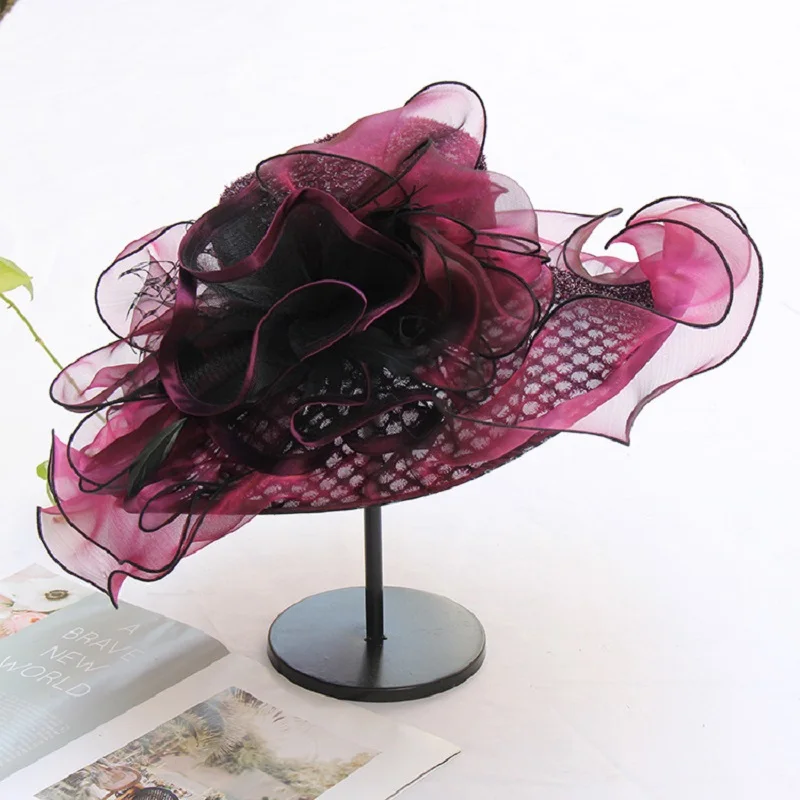 European and American style women's sunshade adult hat with mesh flower decoration, multi color available for direct supply