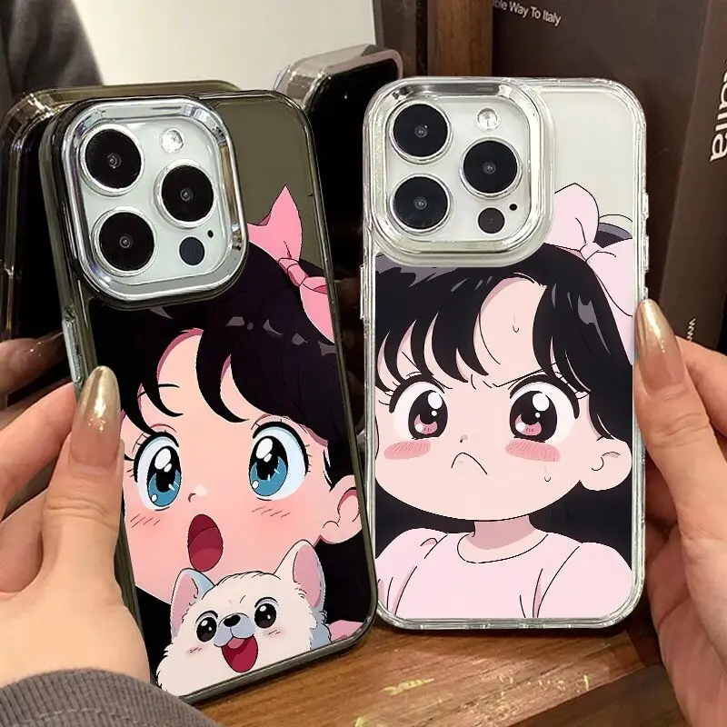 Cute cartoon anime girl shockproof phone case for iphone 15 pro max 14 plus 11 13 12 back cover for iphone xr xs max x 7 8 plus