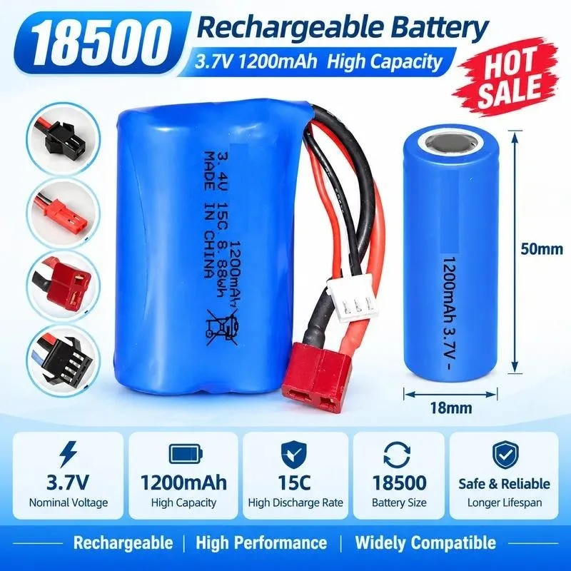 for High Rate 18500 Cylindrical Lithium Battery 1200mAh 15C Full Capacity A Product Battery for Car Model Ship Model