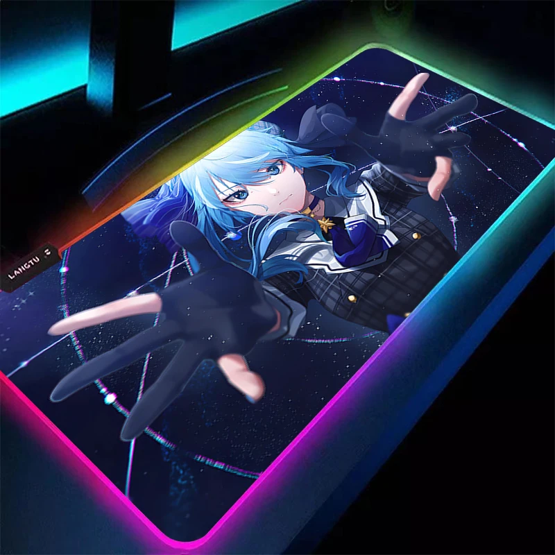 Mouse pad gamer teclado led desktop mouse tapete de borracha tapis souris jogos rgb notbook pc hololive hoshimachi suisei mousepad