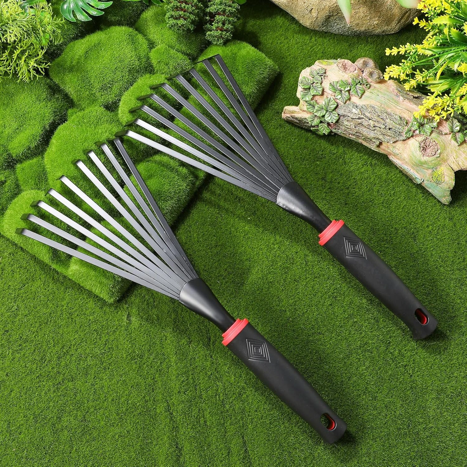 Hand Rakes, 2pcs Gardening Hand Shrub Rakes Leaf Rakes Short Handle Rakes Loosening Soil Rakes for Gardening, Cultivating, Loose