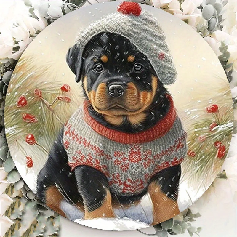 

Aluminum Metal Sign, Christmas Rottweiler Dog Sign, Suitable for Living Room, Wall, Home Decoration, 8x8Inch, 1Pc