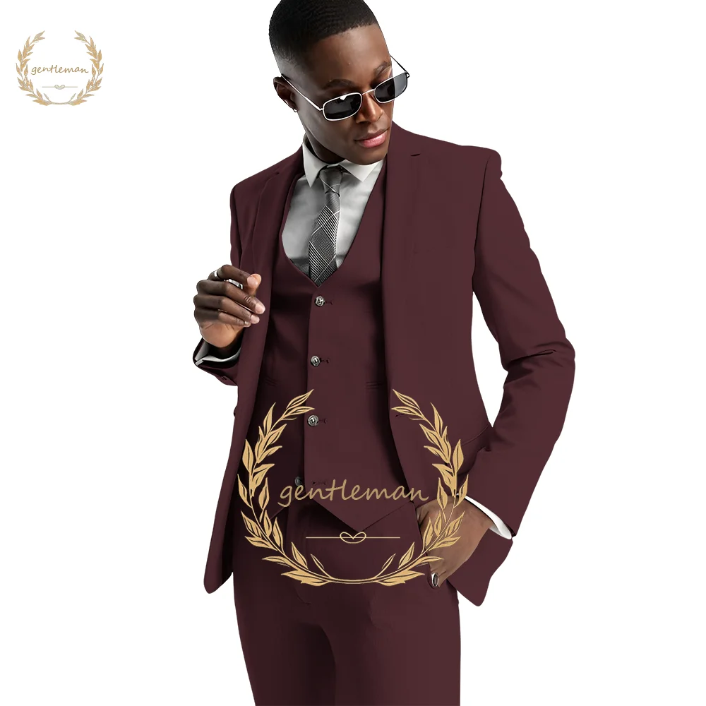 

Men's Single-Breasted Top Lapel Suit, Vest Trousers, 3-Piece Suit, Customized Formal Business Suit, Wedding Banquet