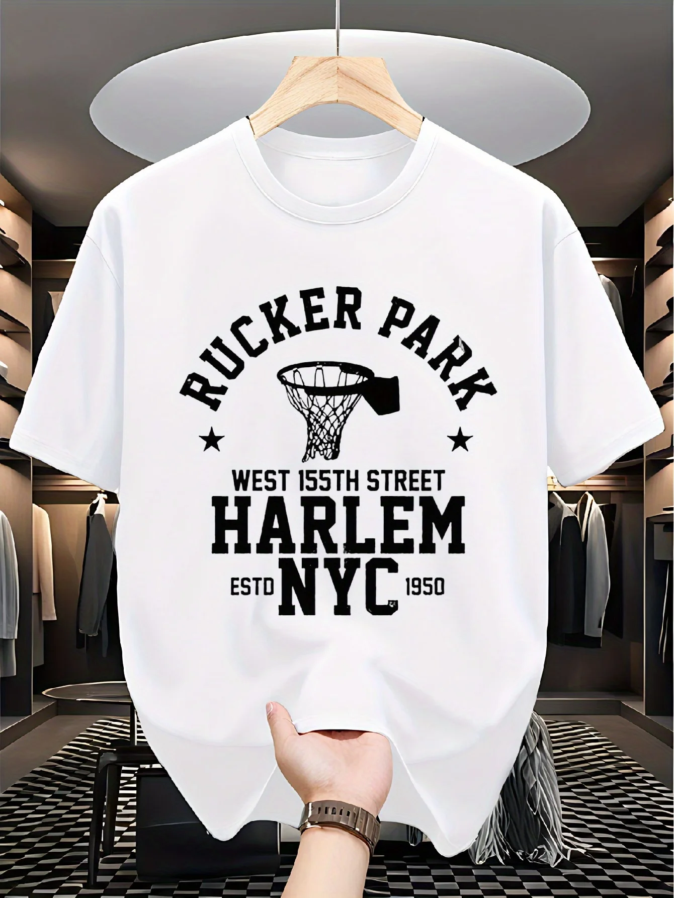 

Plus Size Rucker Park West 155th Street Harlem NYC 1950 Cotton T-Shirt Comfortable Breathable for Casual Wear