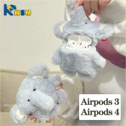 Cute Blue Plush Elephant Wireless Bluetooth Earphone Case for AirPods 3 & 4 Protective Cover for Apple Earbuds