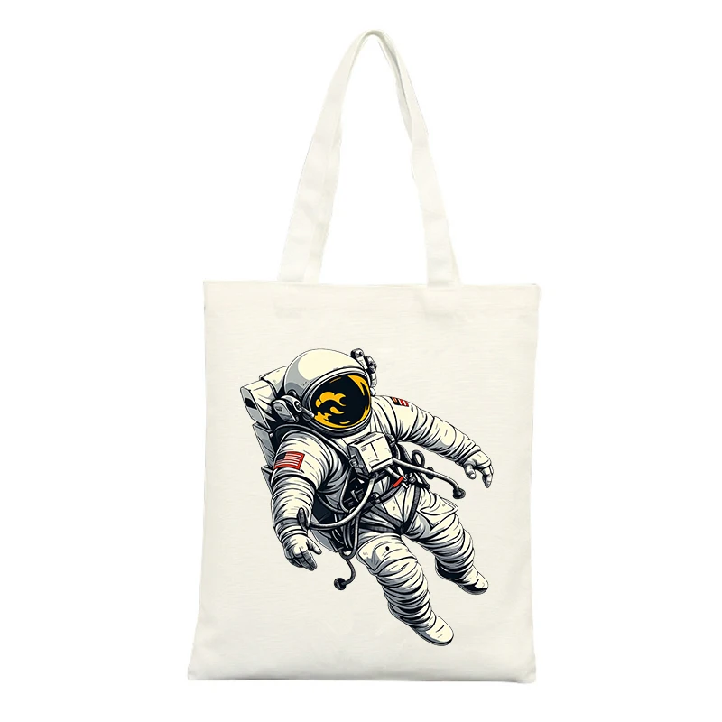 Astronaut Graphic Canvas Tote Bag, Streetwear Style for Casual Shopping and Daily Use