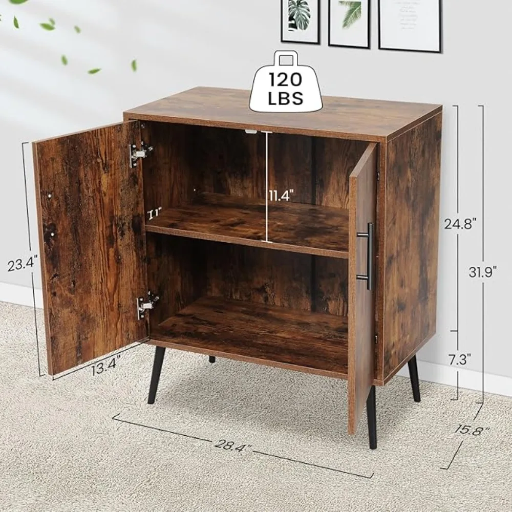 Set di 2 armadietti-armadietto accento di metà secolo armadio Buffet credenza 57 ''con ripiani