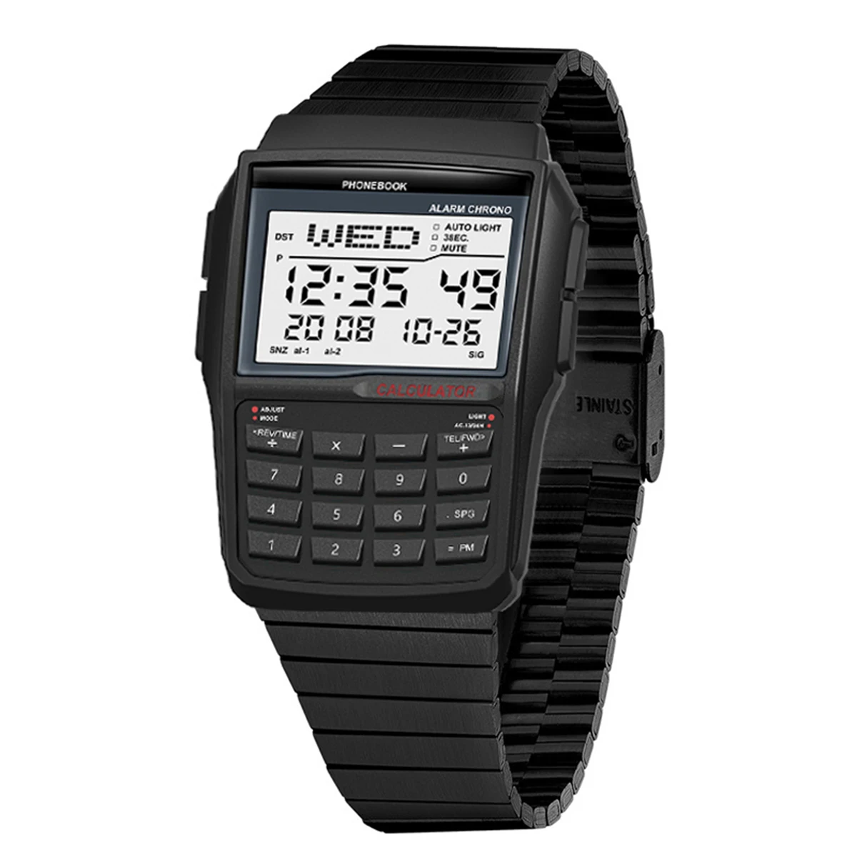 الرجال متعددة الوظائف الصمام ووتش نمط الكمبيوتر ووتش أعلى الفاخرة الصلب الفرقة ووتش البلاستيك حالة آلة حاسبة ووتش الساخن بيع