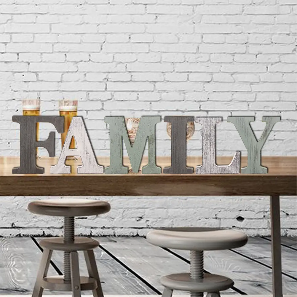 1Set Wooden Family Letters Hanging Sign Rustic Torched Finish Home Decoration Ornament Wall Decal Tabletop Decor