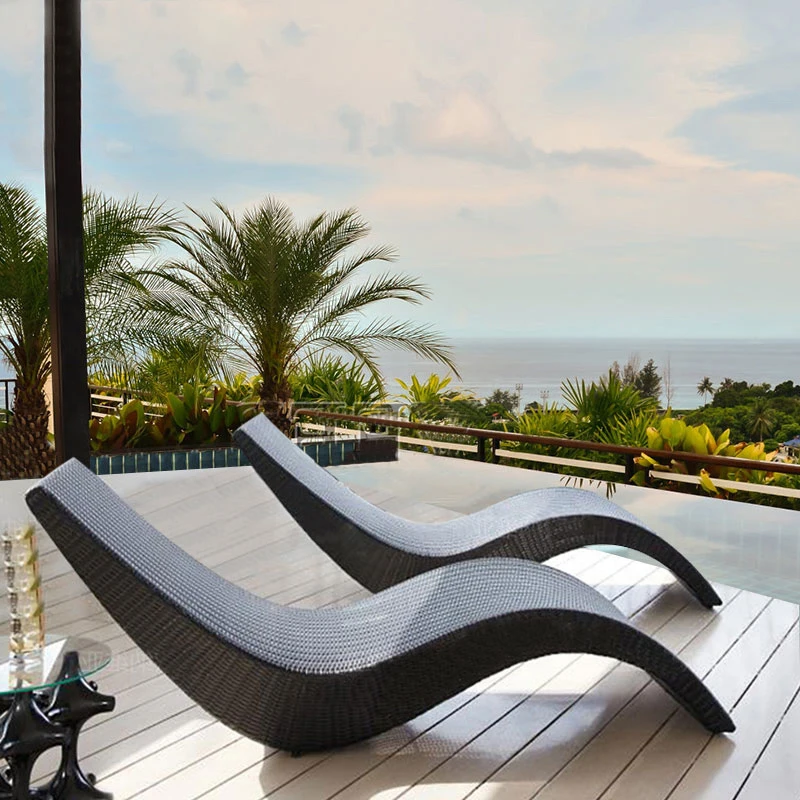 Outdoor bed, balcony, leisure lounge, swimming pool, beach chair, villa, courtyard, garden