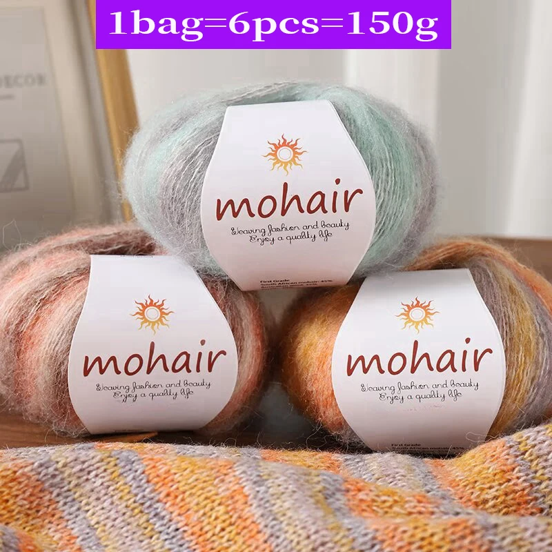 Regenbogenfarbenes, langstreckiges, gefärbtes Mohairgarn, Zebra-Streifengarn für handgemachte DIY-Projekte, verwendet zum Stricken modischer Lochmuster-Pullover, Schals, Mützen und Damenschals