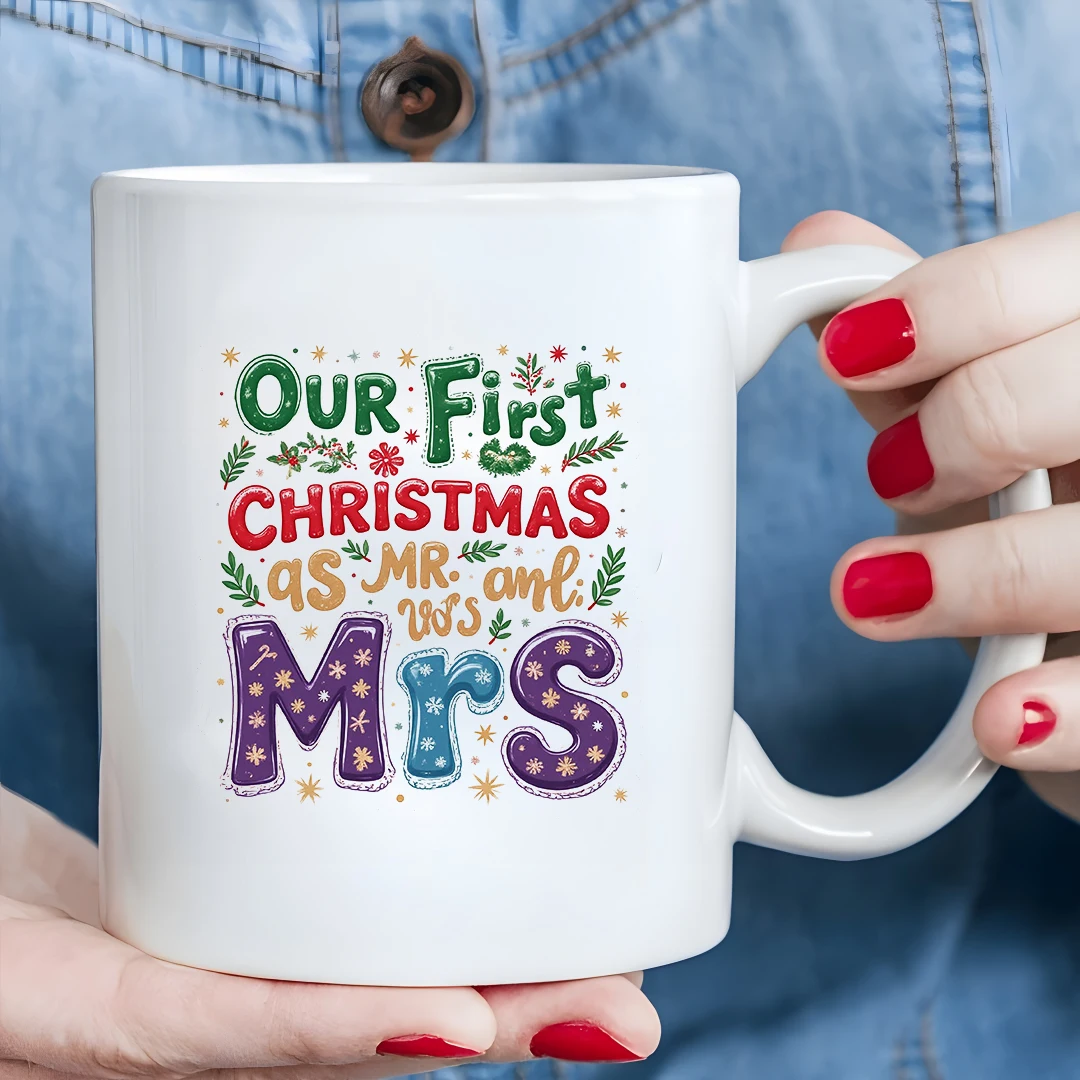 11oz Mug + Hand-painted Christmas Card + Custom MR  MRS Edition  Snowflake Decor  Perfect Family Office Gift  Top Christmas Pick