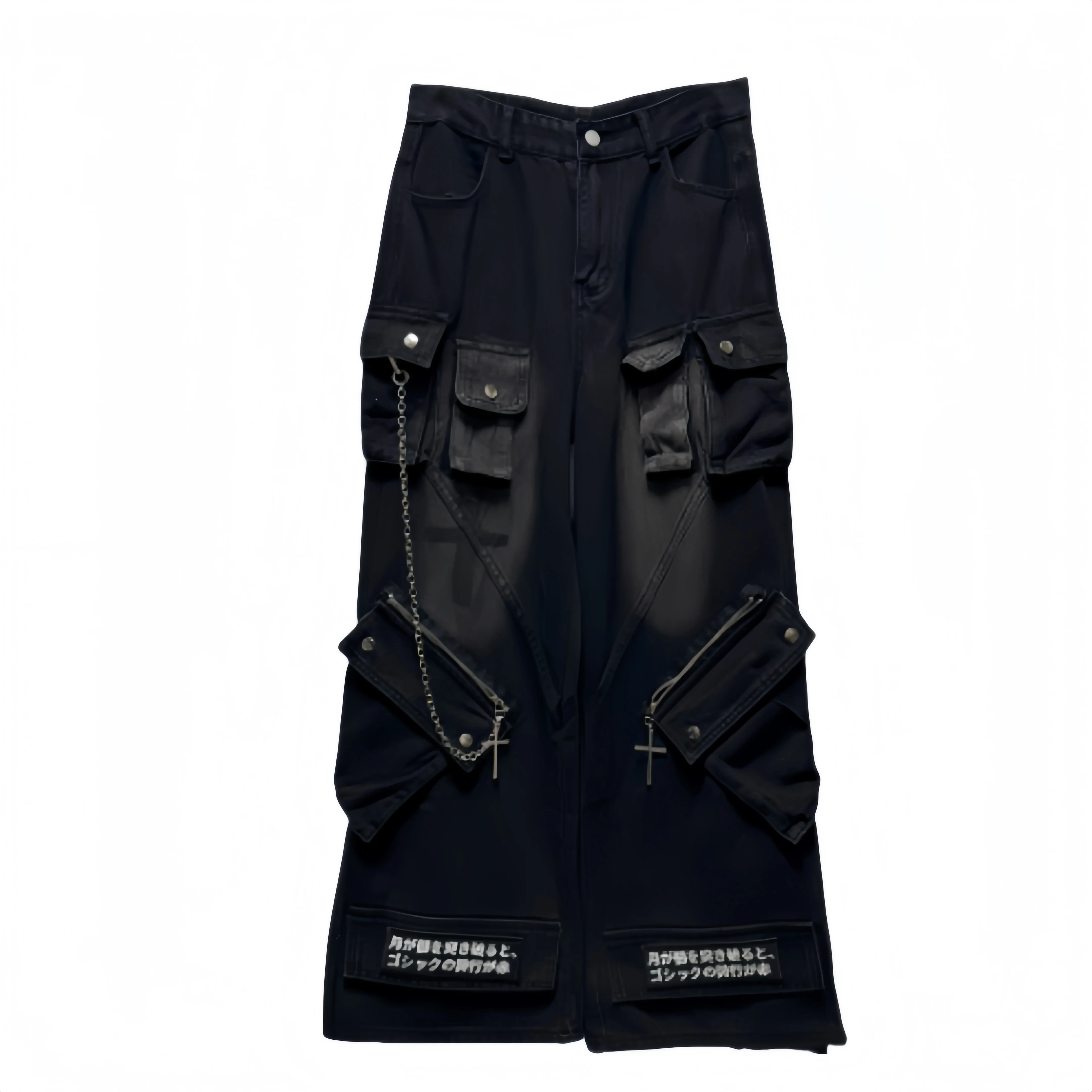 Unisex Gothic Punk Jeans 2026 Multi Pocket Cargo Jeans Washed Distressed Straight Leg Trousers Zipper Design Casual Street Pants
