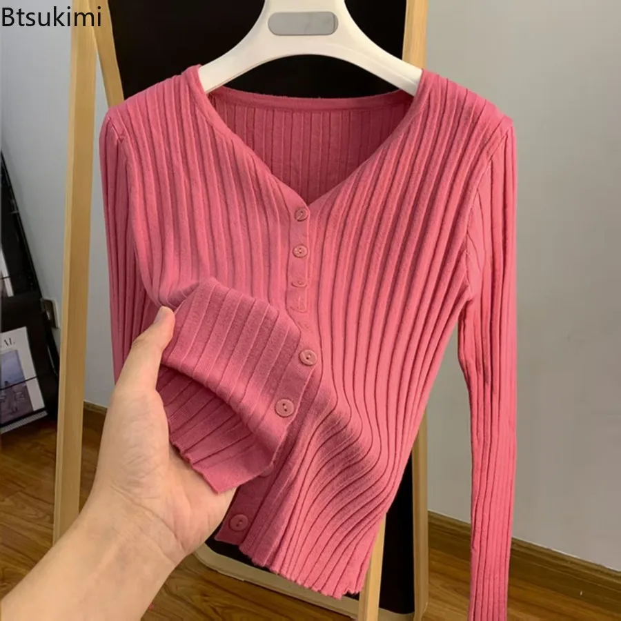 

Осень 202, новый универсальный простой женский модный кардиган, верхняя одежда, модный однотонный облегающий шикарный вязаный топ с v-образным вырезом и длинными рукавами