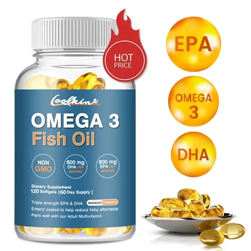 Omega 3 Fish Oil Capsules - with DHA & EPA - Support Brain & Nervous System Health, Cardiovascular & Skin Health, Antioxidant