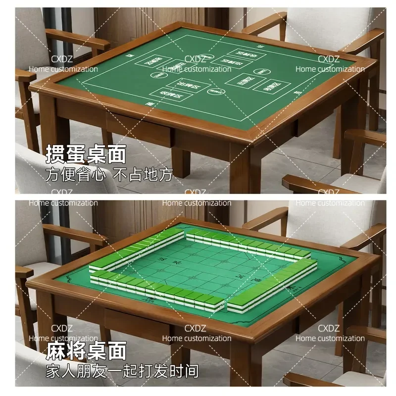 Solid Wood Mahjong Table with Cover 90cm Round Dining Table for Home Elderly Activity Room Nursing Home Chess Card Game