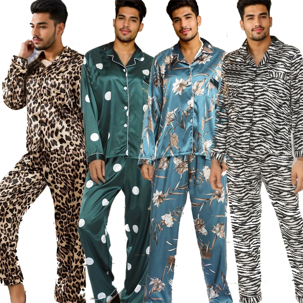 Comfy Loose Loungewear Casual Sleepwear Men Leopard Print Pajamas Set 2 Pcs Long Sleeve Shirt&pants Homewear Pijamas Suit
