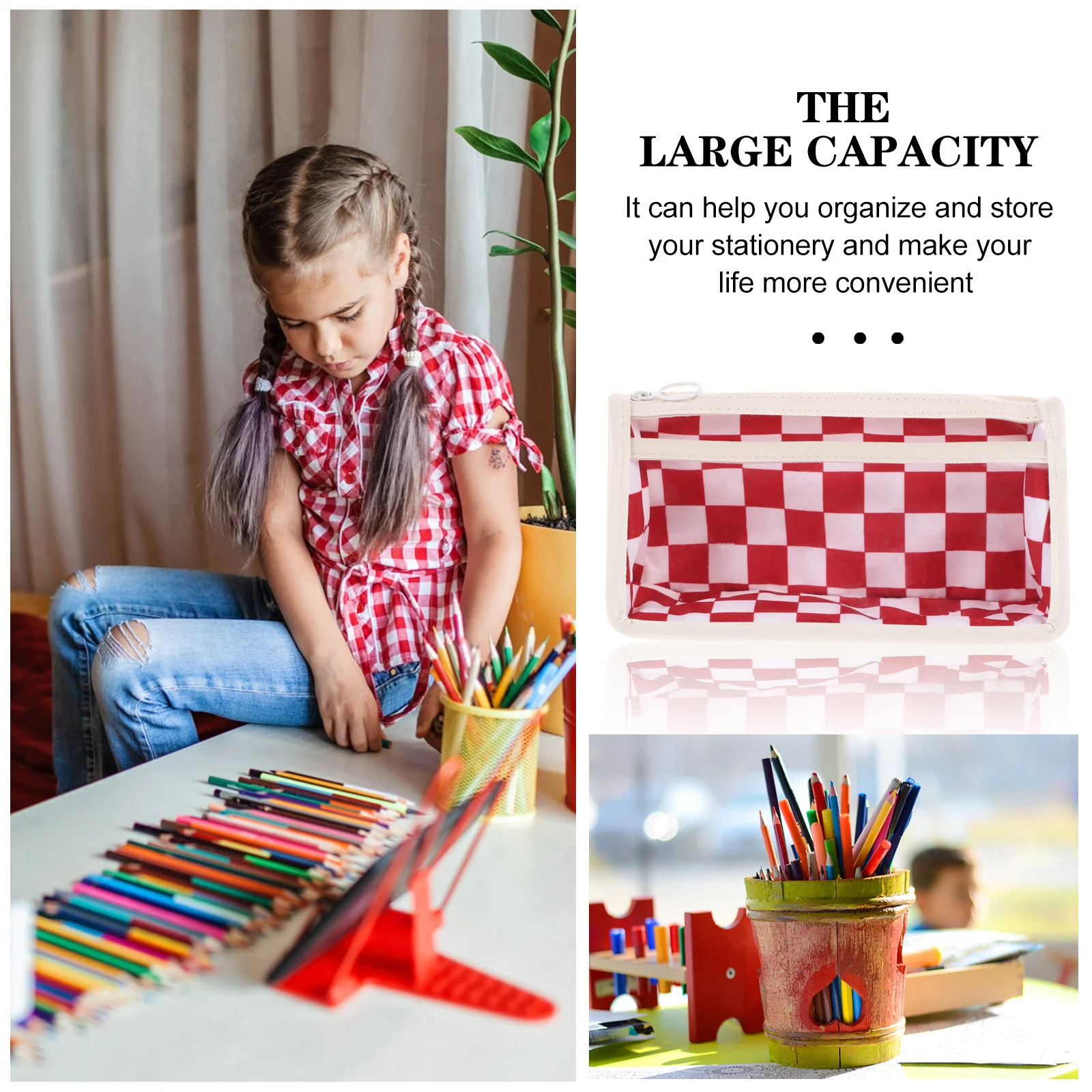 رقعة الشطرنج نمط حقيبة أقلام رصاص سعة كبيرة المحمولة متعددة الوظائف القلم حالة سستة إغلاق تخزين القرطاسية العملية #4
