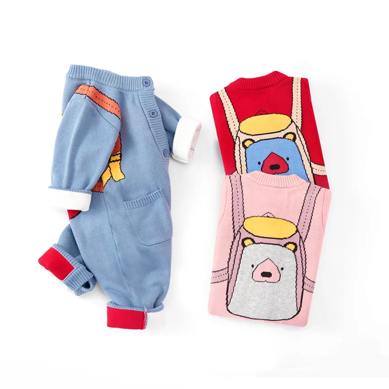 New Autumn Winter Baby Boys Jumpsuit Double Layer Thickening Newborn Boys Onesies Cartoon Bag Lace-ups Cotton Infant Boy Romper