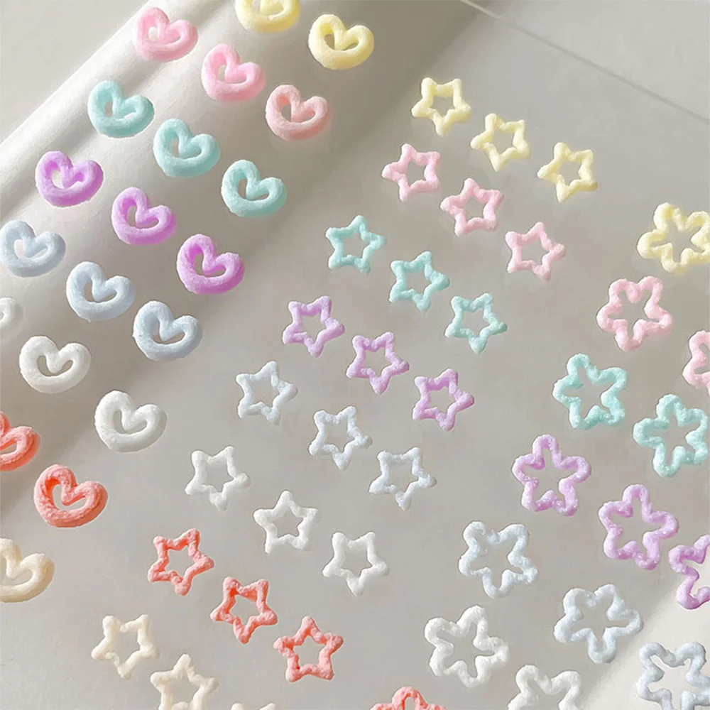 50Pcs Macaron Sugar Effect 3D Hollow Star Heart Nail Charms Pastel Color Matte Candy Resin Nail Decor DIY Manicure Decorations