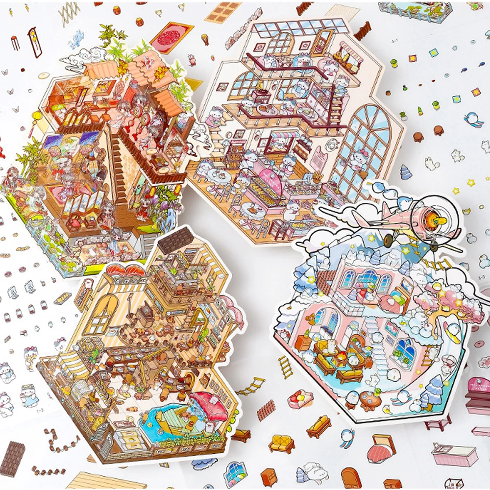 Large Plus Size Cartoon Game Landscape Sticker DIY 3D Pocket Cabin Scene Stickers Pass The Time Christmas Gift for Kid Child