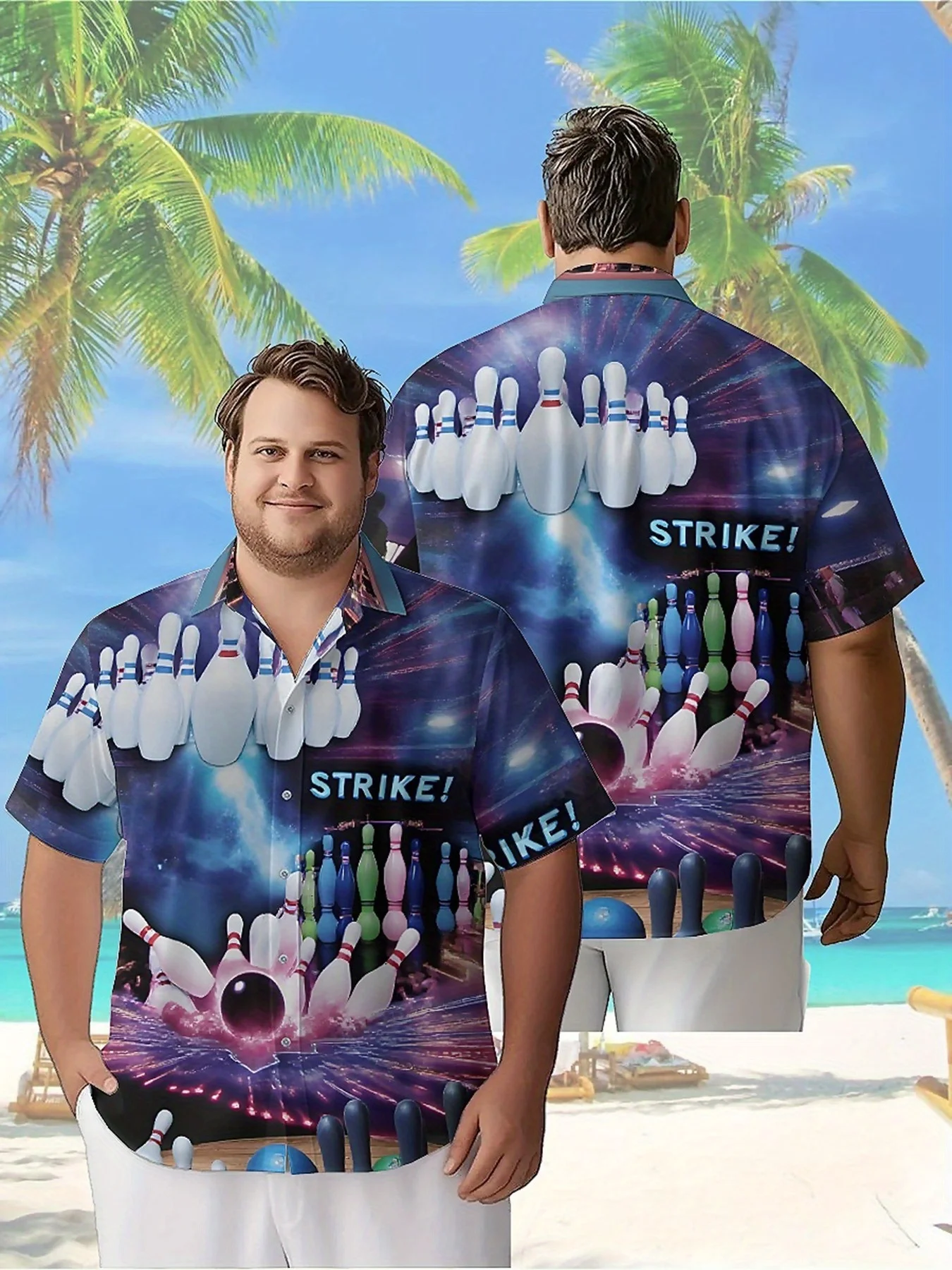 

Men's Plus Size Hawaiian Shirts Cool Bowling Pattern, Unisex Aloha Shirts,New Summer Tops Tee,streetwear