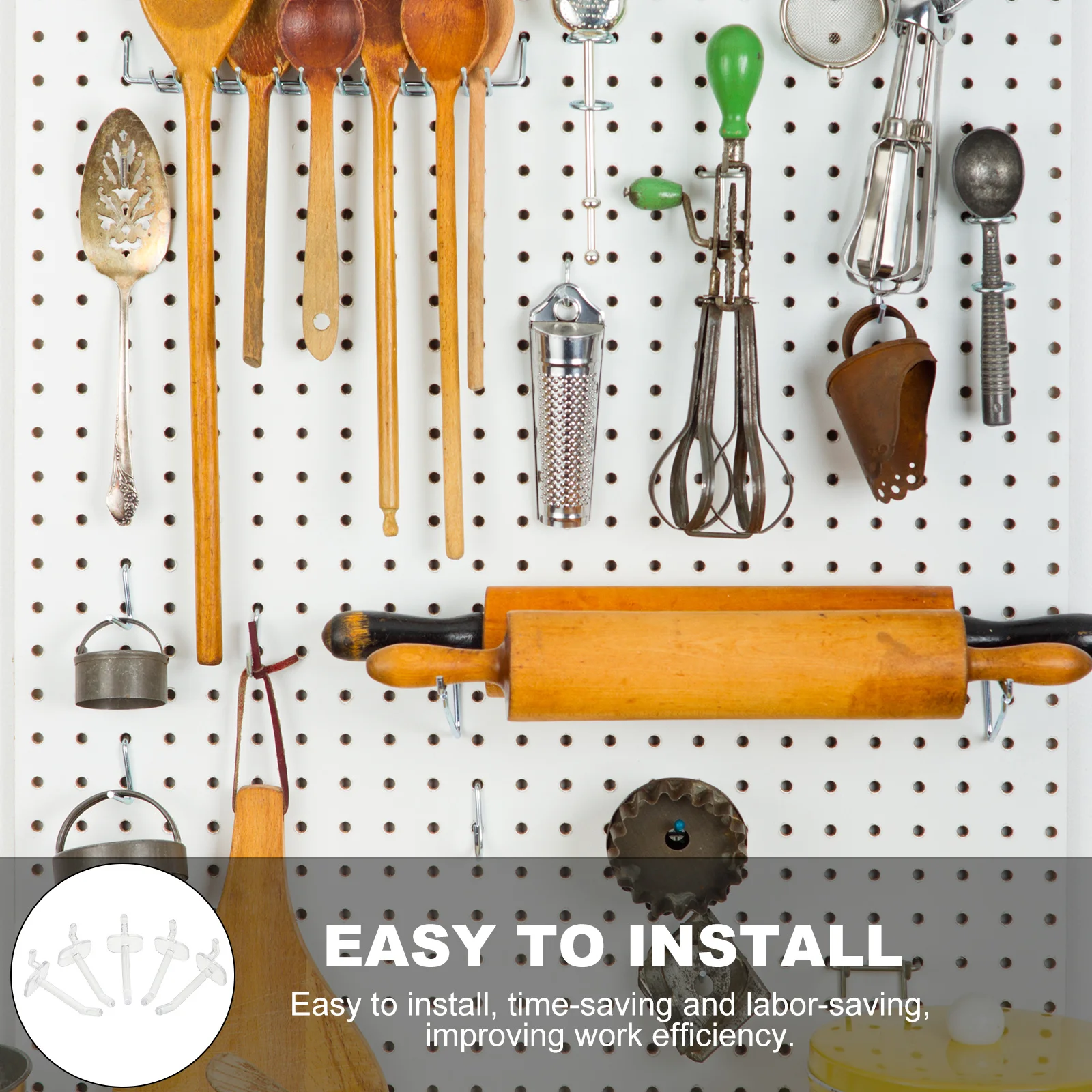 50 Uds. Ganchos de plástico transparente para tablero perforado, duraderos, fáciles de usar, perfectos para organizar herramientas, accesorios, ganchos para tablero perforado