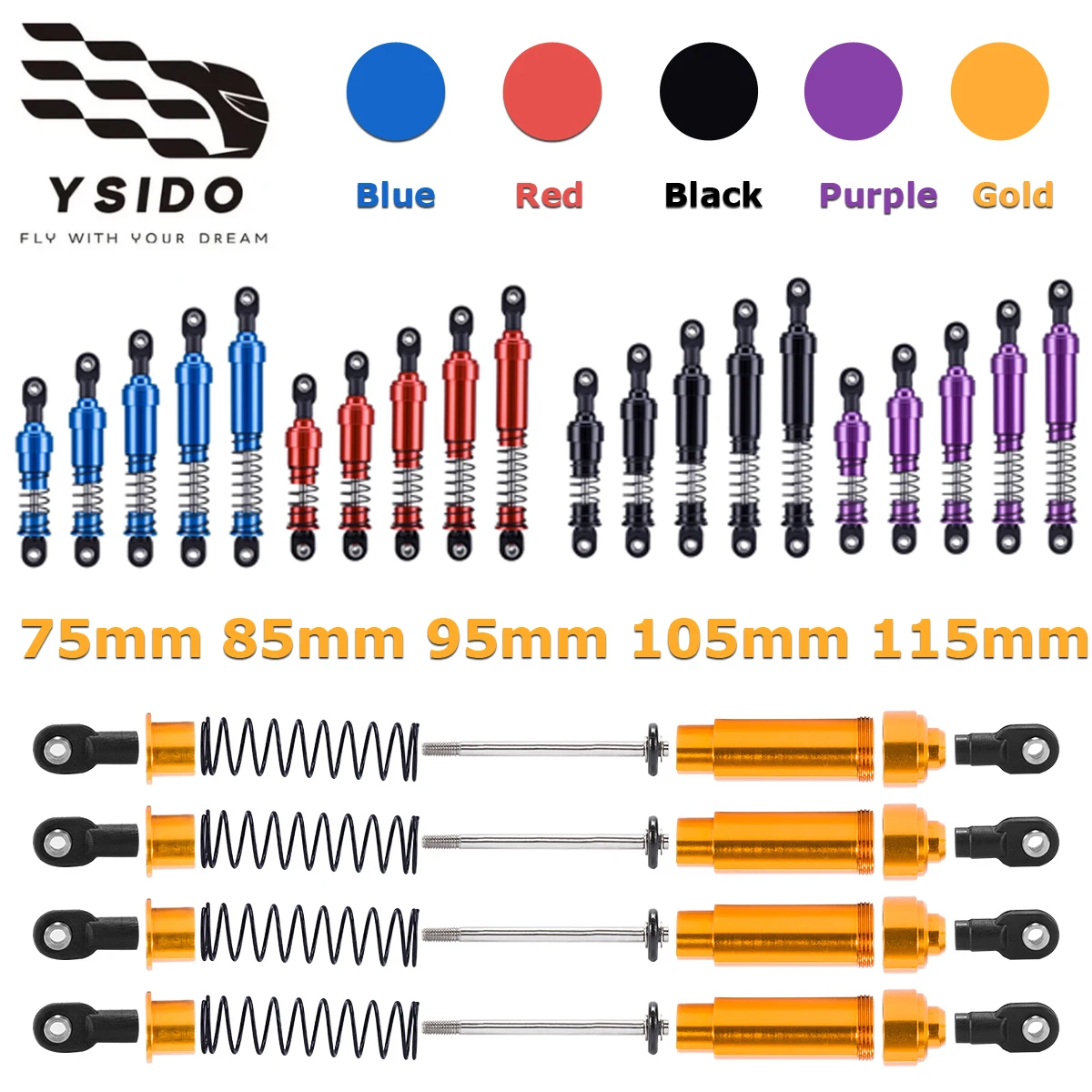 

4PCS 75/85/95/105/115mm RC Shock Absorbers Oil Damper for 1/10 RC Crawler Car LCG Cheater Rigs SCX10 TRX4 Gamde R1 Upgrade Parts