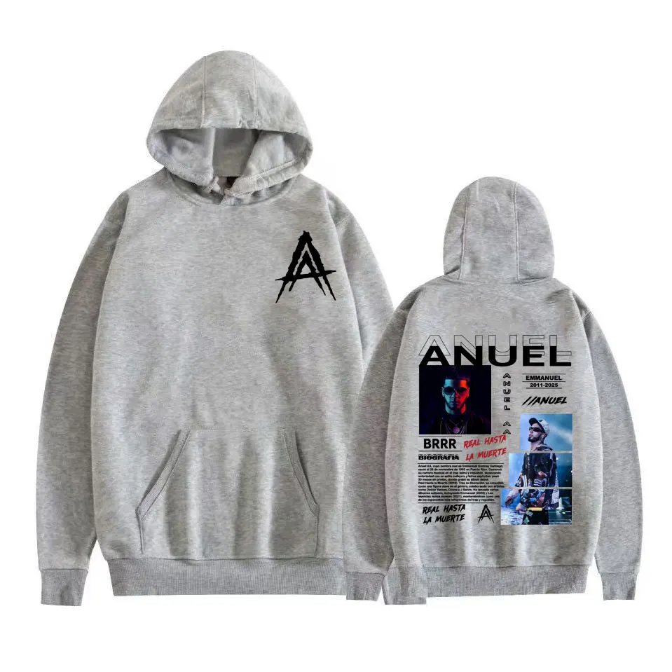Rapper Anuel AA Real Hasta La Muerte 2025 Graphic Hoodie Men Women Fashion Hip Hop Harajuku Pullover Long Sleeve Sweatshirt Tops