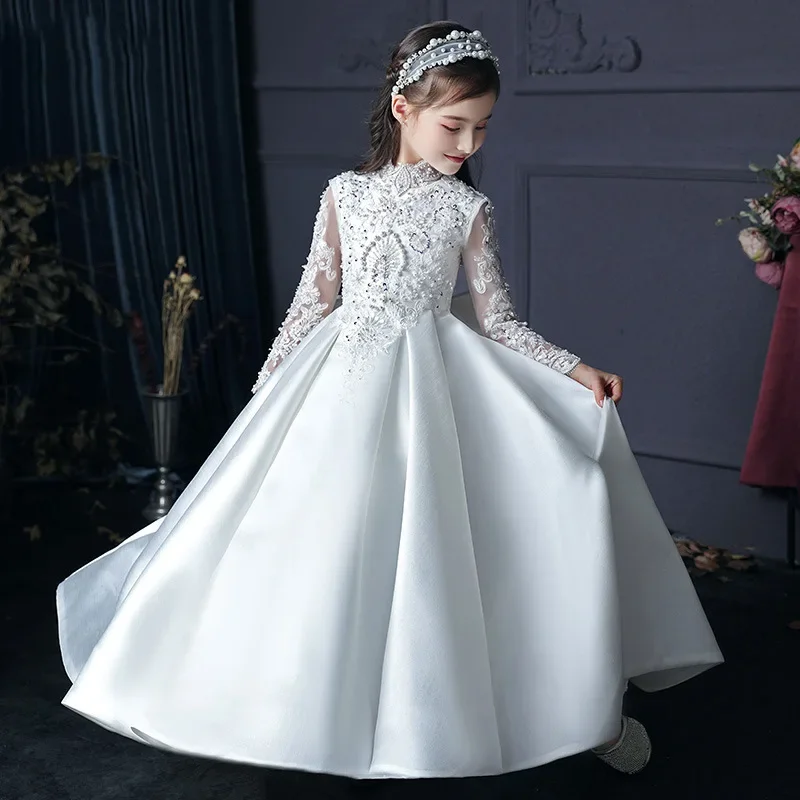 Girls First Communion Dress Flower Girl Wedding Sequins Dresses for Kids Piano Performance Vestidos Children Pageant Ball Gown