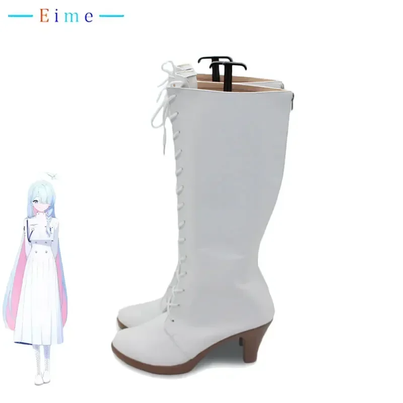 Game Blue Archive Student Union President Cosplay Shoes PU Leather Shoes Halloween Carnival Boots White High Heels Custom Made
