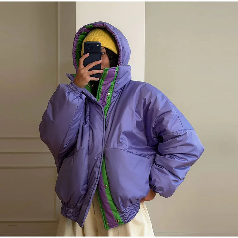 Chic Women's Elk Printed Reversible Padded Coats Hooded Full Sleeve Zip-up Pocket Cotton Jacket 2026 Winter Warm Thicken Outwear
