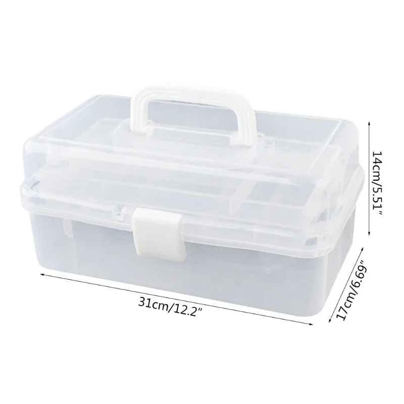 صندوق تخزين الفنون والحرف اليدوية البلاستيكية الشفافة من ثلاث طبقات، صندوق تخزين الخياطة، صندوق أدوات قابل للطي، صندوق تخزين فني متنوع #4