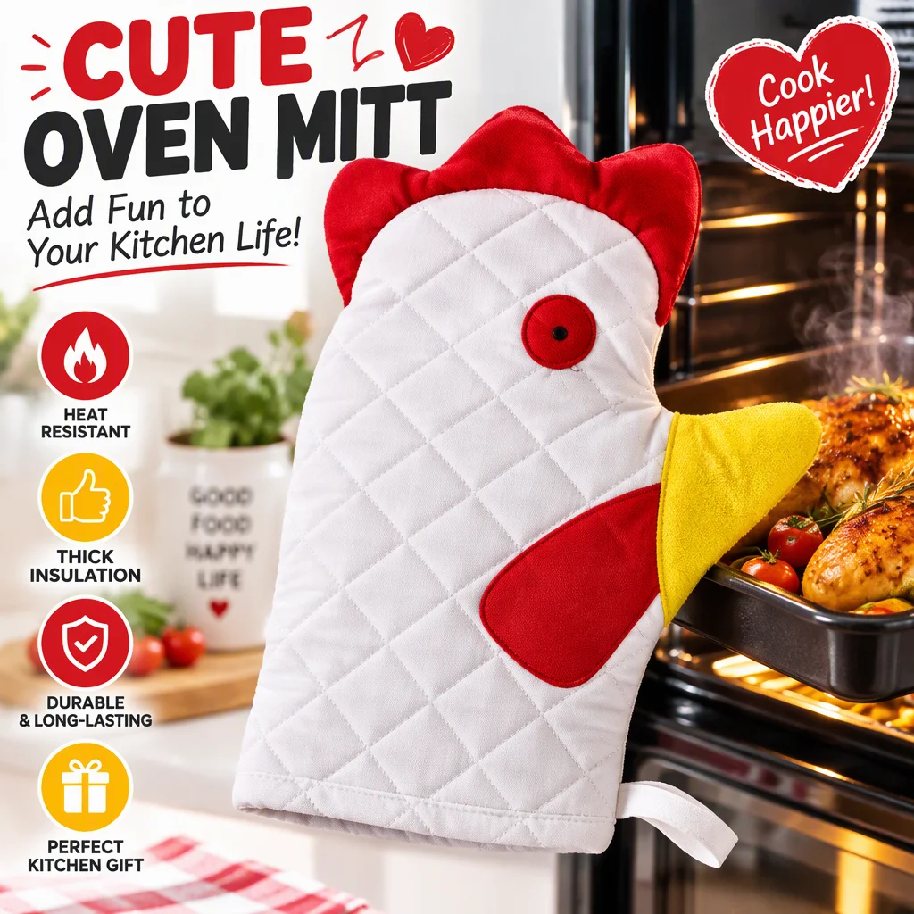 chicken oven mitts funny oven mitts Practical Anti-Scalding Rooster Trim Oven Mitts Heat Resistant Thickened Microwave Mitts