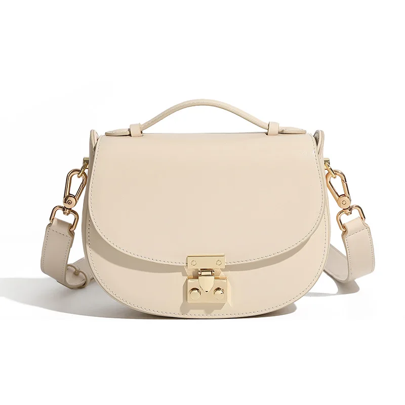 

Women Half Moon Crossbody Bag Split Leather Flap Shoulder Bag Casual Solid Color Daily Mini Handbag for Ladies