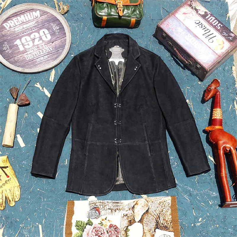 

Luxury Genuine Leather Men's Jaet Top Layer Frosted Old Bull Leather 5mm Thi 25kg Heavy Faion Urban Busin Casual