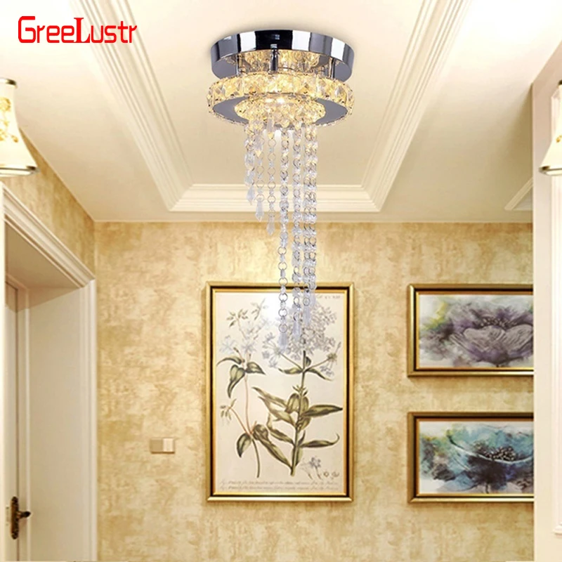 Modern K9 Crystal Ceiling Lamp Corridor Suspension Led Chandelier Stainless Steel Indoor Bedroom Pendant Light Lustres Fxitures