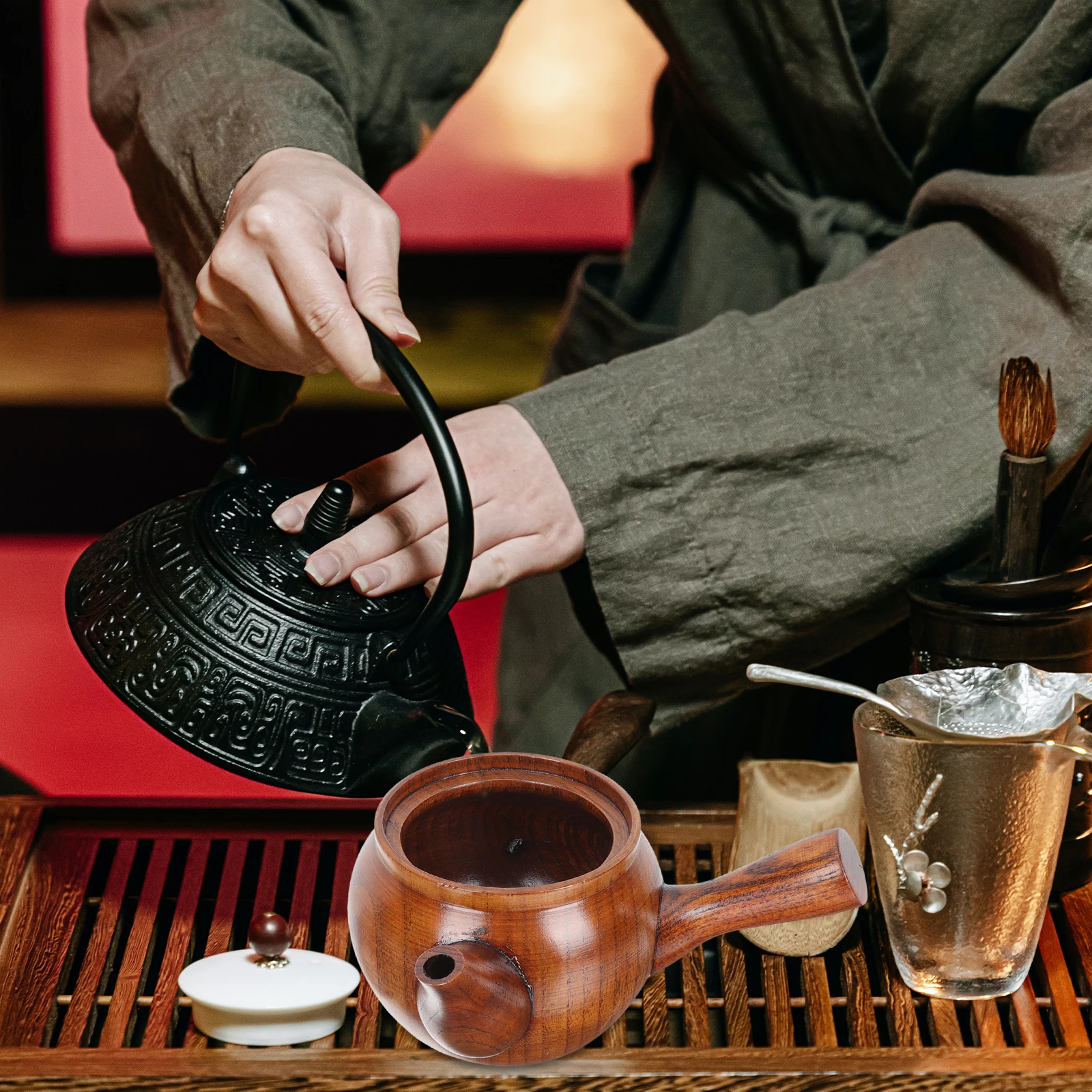 

Wood Tea Pot Strainer Retro Side Grip Vintage Kettle Mini Teaware Household Practical Decorative Long Life Perfect Details