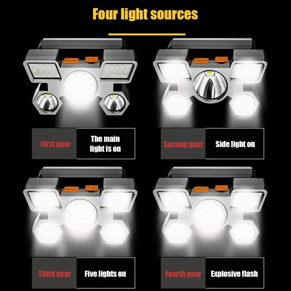 1-10PCS 5LED Headlamp Built-in Battery Rechargeable Torch Outdoor Night Portable Working Light Fishing Camping Head Lamp