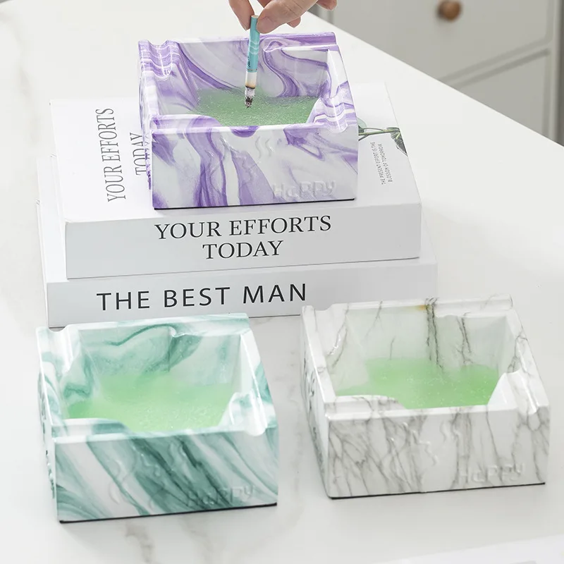 Cendrier en céramique carré déformé, lavage à l'encre créatif, décoration de bureau de dessin animé, cendrier en céramique de luxe moderne, décoration de bureau