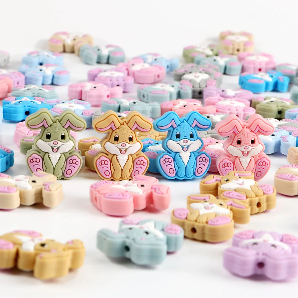 5/10pcs Cartoon Little Rabbit Silicone Focal Beads For Jewelry Making DIY Necklace Bracelet Keychain Etc Handmade Accessories