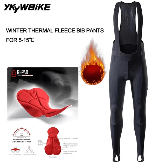 YKYWBIKE Zimowe długie spodnie kolarskie na szelkach 5-15 ° C Termiczny polar męski MTB Downhill Bike Rower górski Kolarstwo Długie spodnie