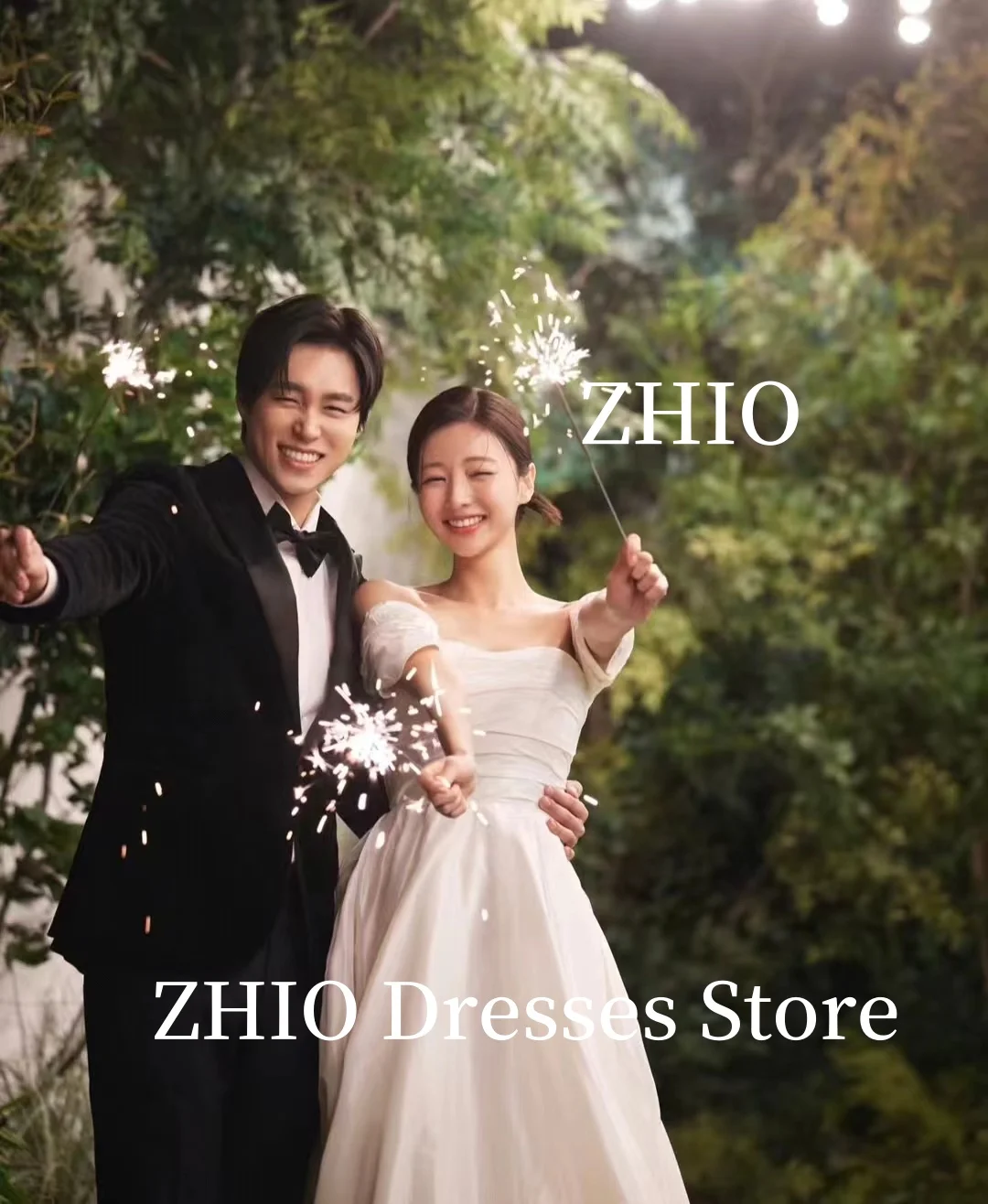 ZHIO Simple Sweetheart Wedding Dress A-Line Pleat Off the Shoulder Corset Bridal Gown Korea Photo Shoot Customized Elegant