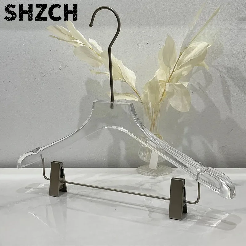 Acrylic Clothing Hangers Set - Transparent Non-Slip Hangers for Garments, Seamless Pants Skirt Clips with Durable Hooks