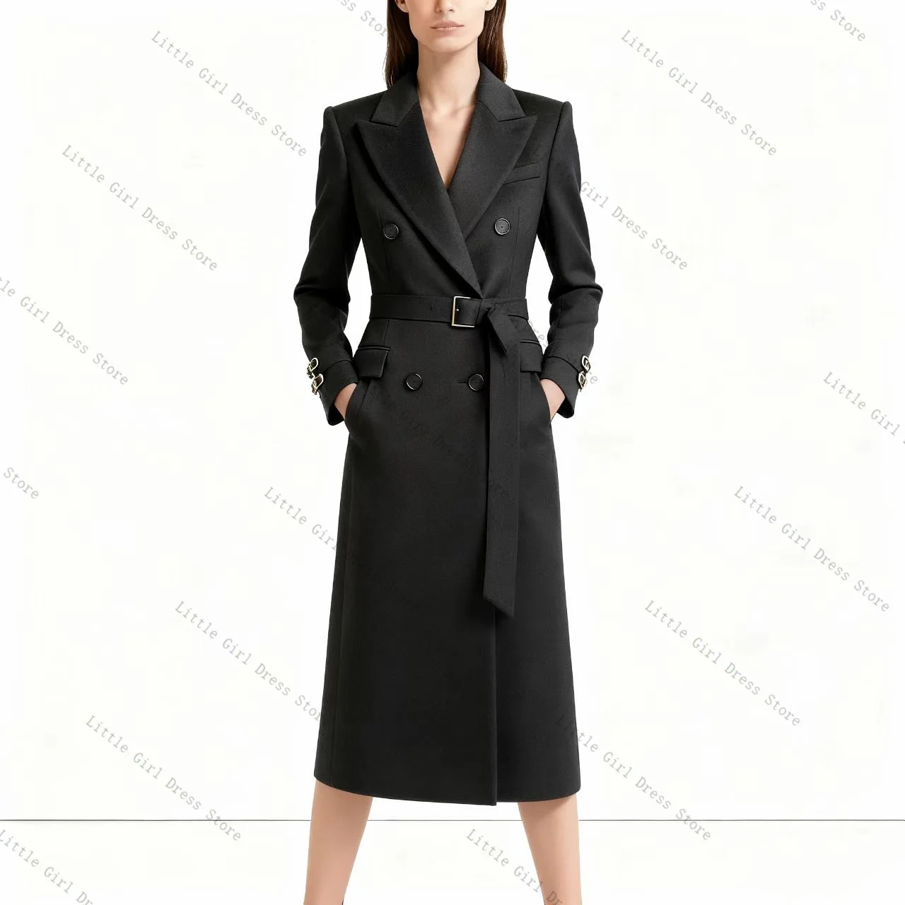 

Black Cotton Women Suit 1 Piece Long Blazer Prom Dress Formal Office Lady Jacket Double Breasted Wedding Bride Coat Customized