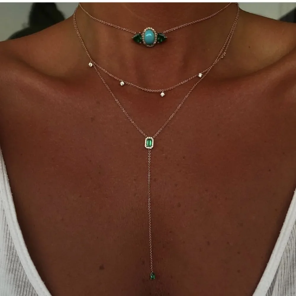 

elegant jewelry AAA cubic zirconia brilliant sweater chain Green white CZ Fashion long necklaces women costume jewelry