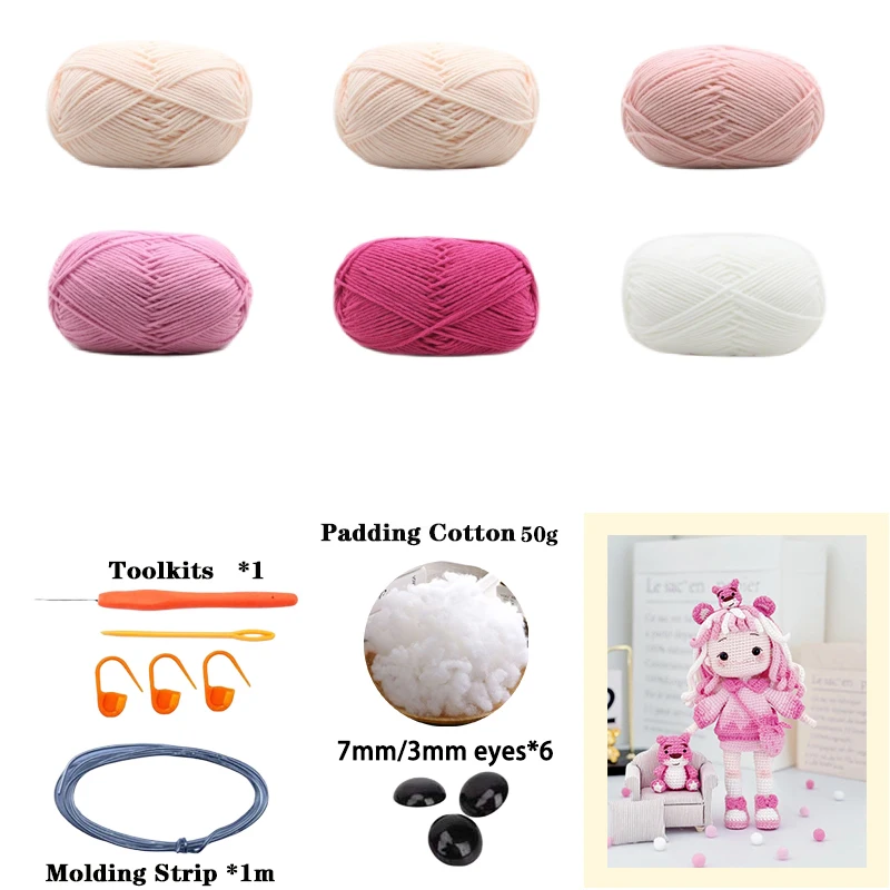 اليدوية الحياكة Amigurumi فتاة دمية الكروشيه DIY هوك الغزل المواد مجموعة كيت نمط الكروشيه في الإنجليزية فتاة هدايا عيد ميلاد