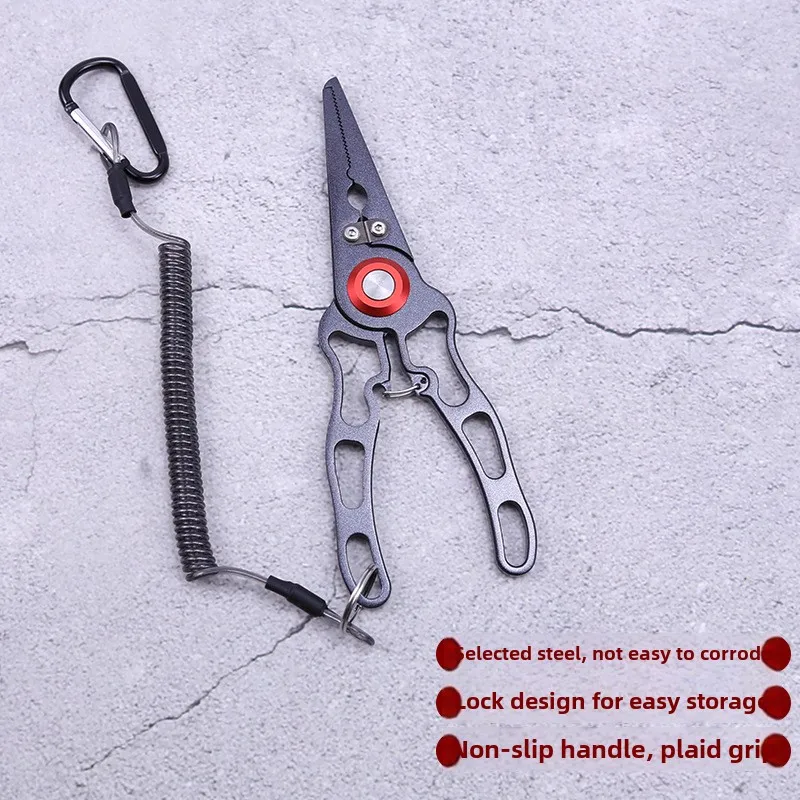 Multifunctional Luya pliers, can be used for fishing, camping, outdoor adventure, with portable carabiner, black 17cm