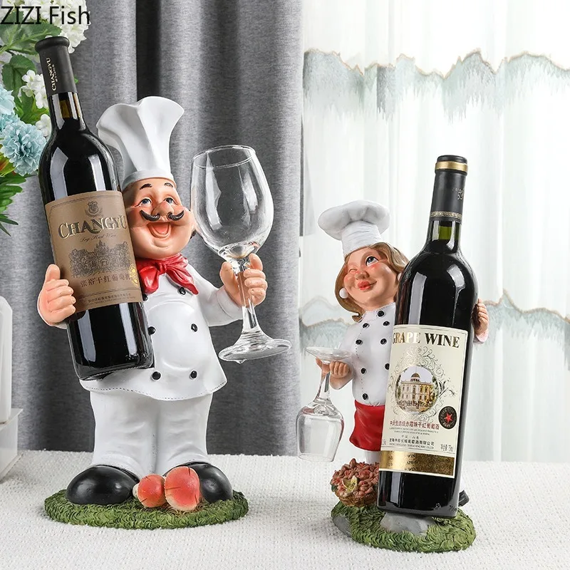 Chef-shaped Resin Ornaments Wine Rack Cup Holders Decoration Crafts Character Ornaments Statue Sculpture Figurines Miniatures