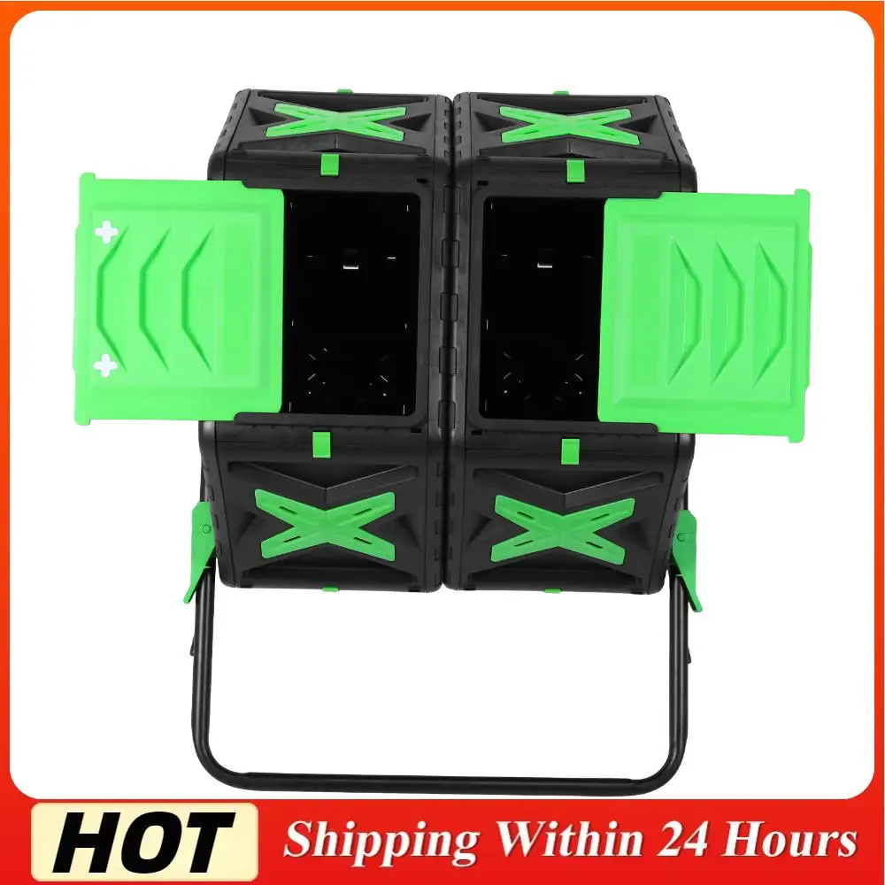 

140L Dual Chamber Outdoor Tumbling Composting Bins with Sliding Door Composting Tumbler Easy Setup for Kitchen Garden Yard Patio